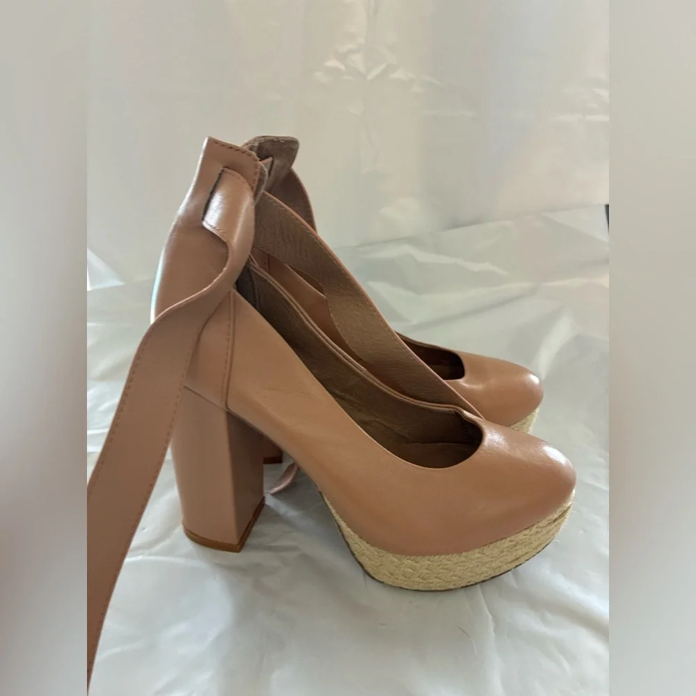 For Love & Lemons X  Raye Harper Nude Platform Heels Revolve EU 36/ US 6-6.5